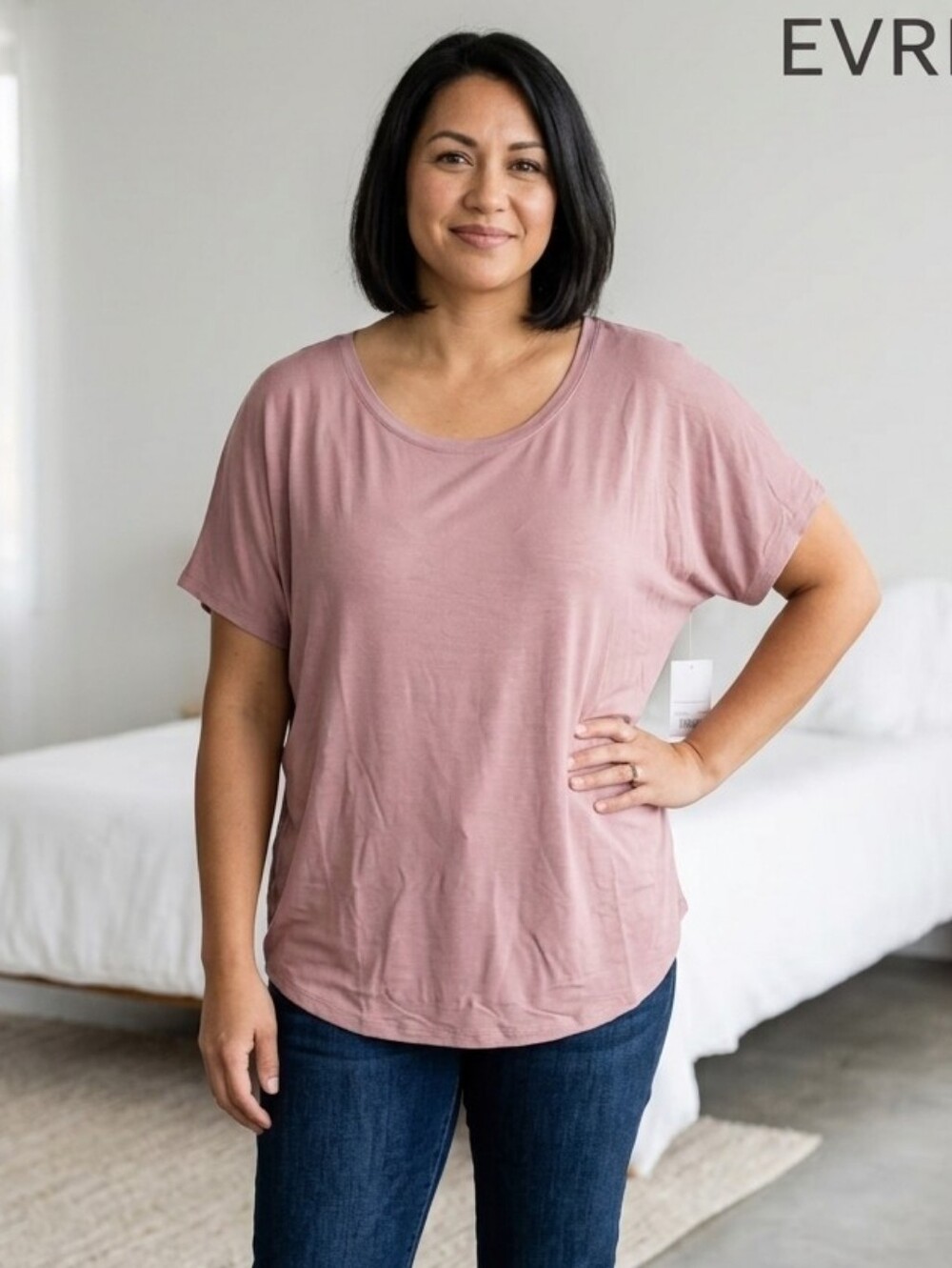 NWT EVRI Nadia Mauve Short Sleeve Scoop Neck Tee - 1X